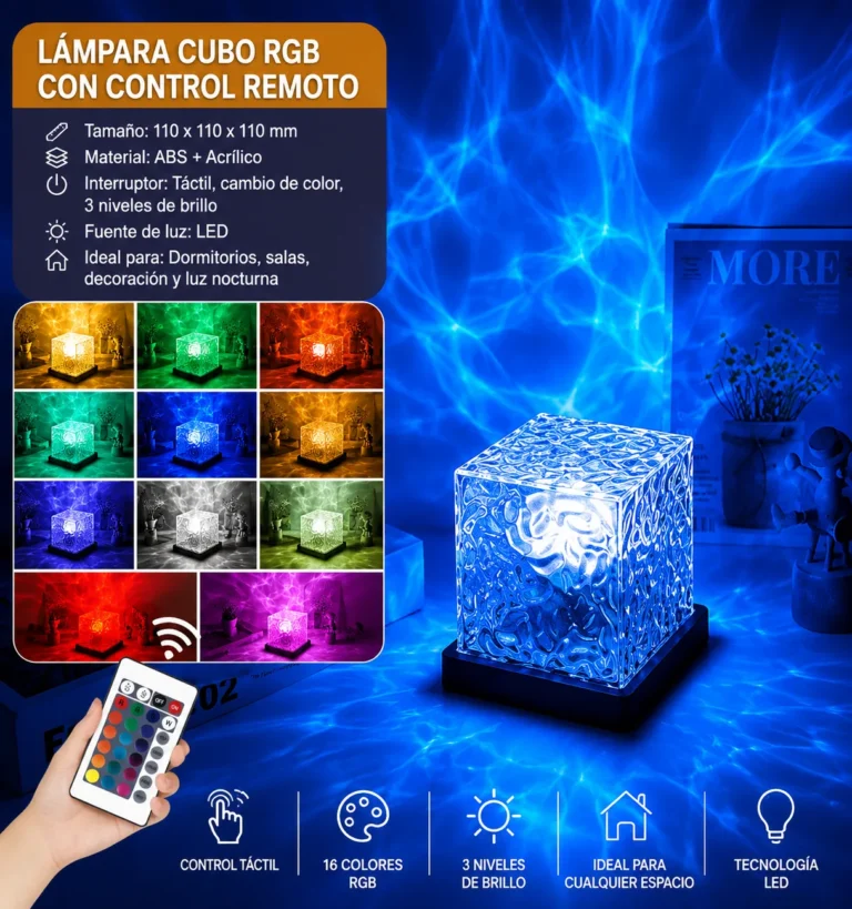 Lámpara Nocturna LED con Efecto de Agua y Proyección RGB