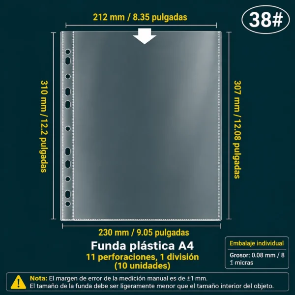 Micas Protectores A4 Perforadas – Paquete de 10 Unidades